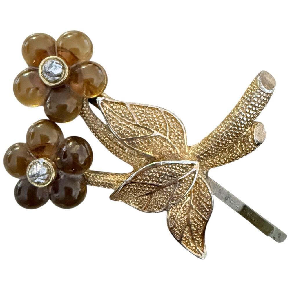 Vintage Hair Jewelry Brown Floral Hair Pin Flower Clip Barrette